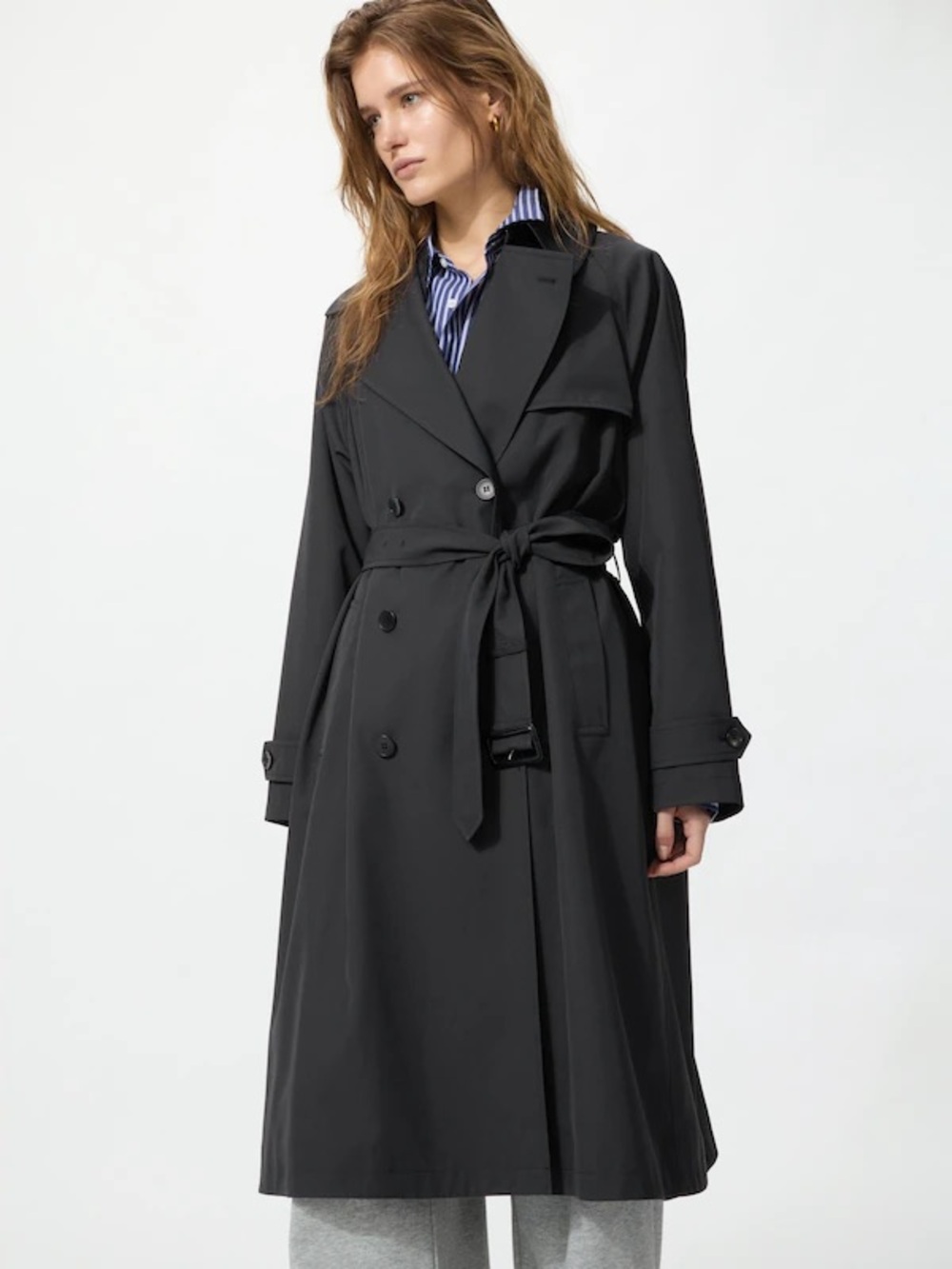Uniqlo Black Double-Breasted Trench Coat with Belt - Picture 5 of 5